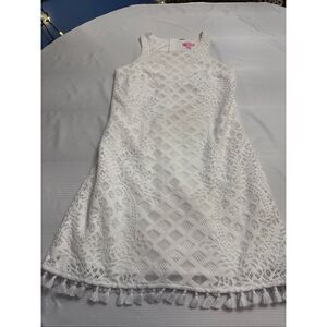 Lilly Pulitzer White Marquette Shift Dress Lace Tassel Women’s Size Small